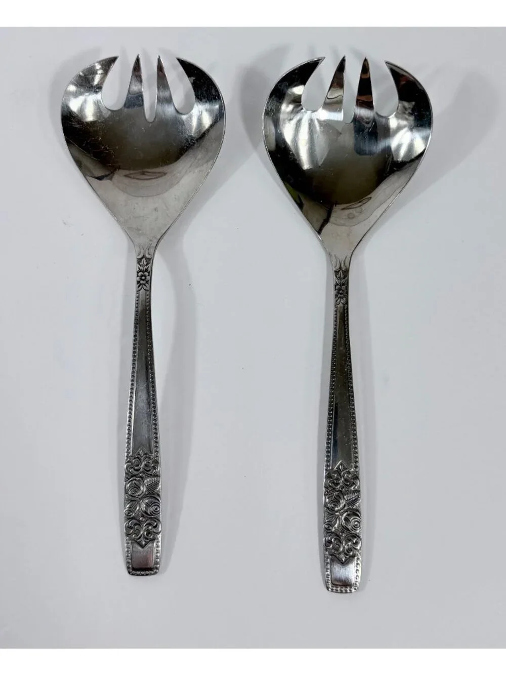 Vintage Rostfrei Stainless Steel Salad Serving Forks Spoons Sporks Floral Rose H